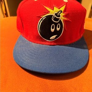 VTG The Hundreds Red and Blue Fitted Cap with Bomb Logo 7 3/8